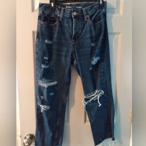 Old Navy Jeans High Rise Slouchy Straight Cropped Distressed Denim Size 6